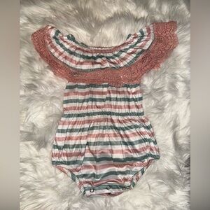 Cute Baby Summer Romper Pink/Teal Stripes